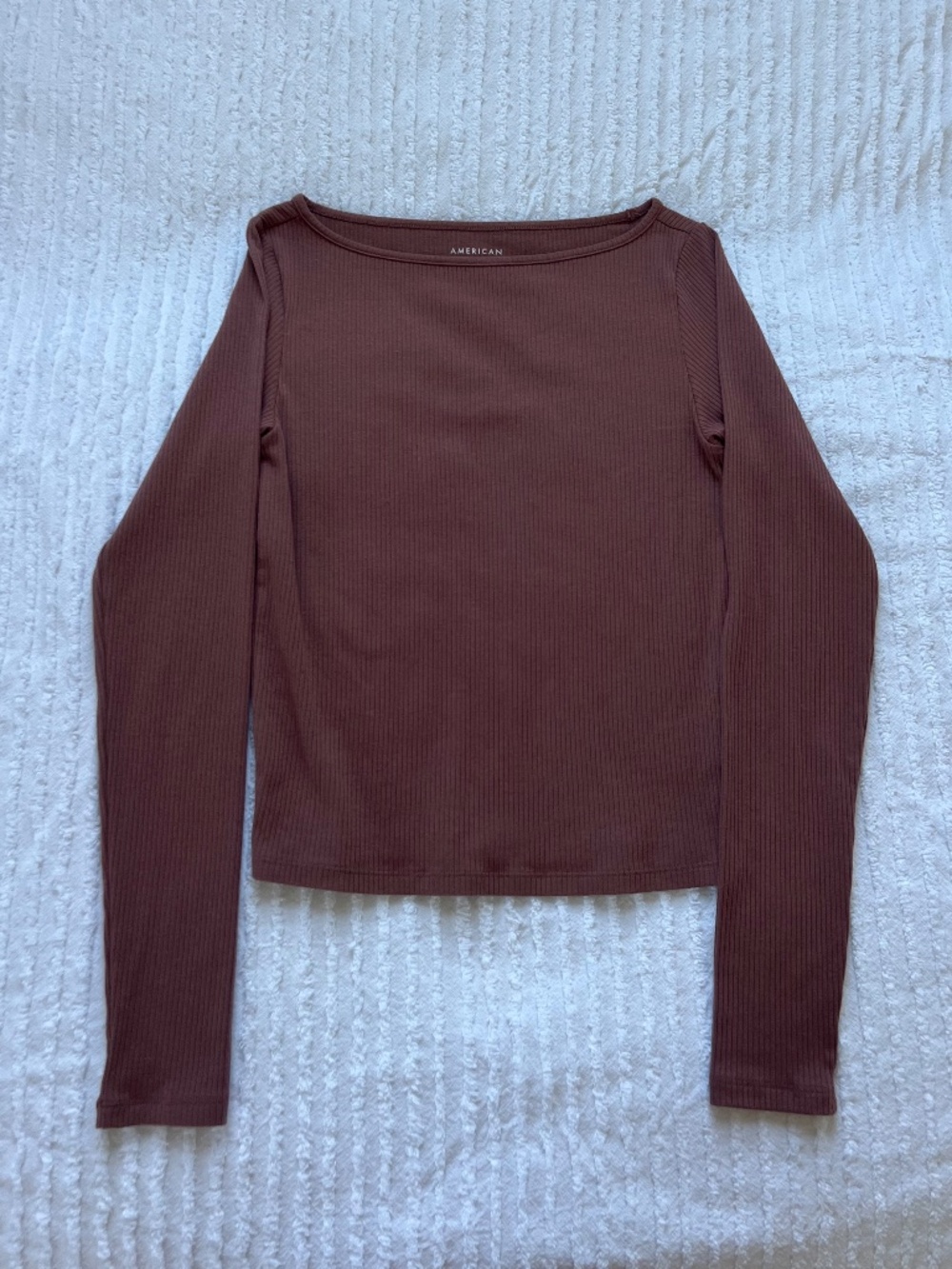 Brown Ribbed American Eagle Boatneck Long Sleeve